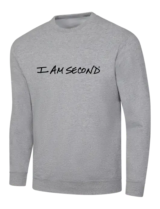 Light Grey Heather 7.8 oz Ring Spun Crew Sweatshirt w/I Am Second Logo