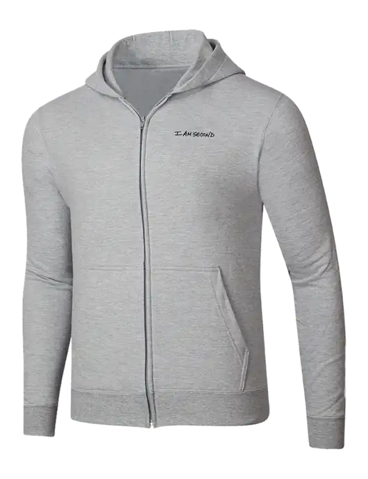 Light Grey Heather 8.5 oz Ring Spun Zip Hooded Sweatshirt w/I Am Second Logo