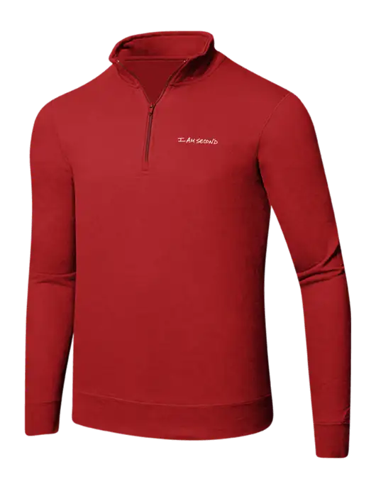 Bright Red 8.5 oz Ring Spun 1/4 Zip Pullover Sweatshirt w/I Am Second Logo