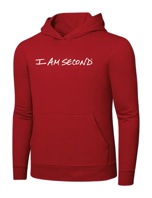 Bright Red 8.5 oz Ring Spun Hooded Sweatshirt w/I Am Second Logo