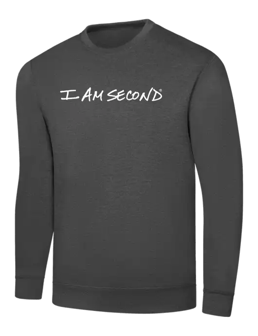 Charcoal 7.8 oz Ring Spun Crew Sweatshirt w/I Am Second Logo