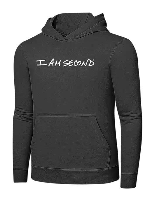 Charcoal 7.8 oz Ring Spun Hooded Sweatshirt w/I Am Second Logo
