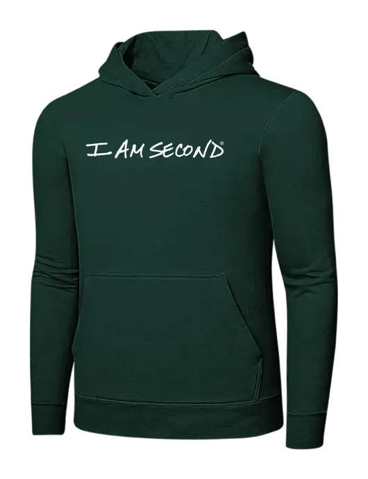 Dark Green 7.8 oz Ring Spun Hooded Sweatshirt w/I Am Second Logo