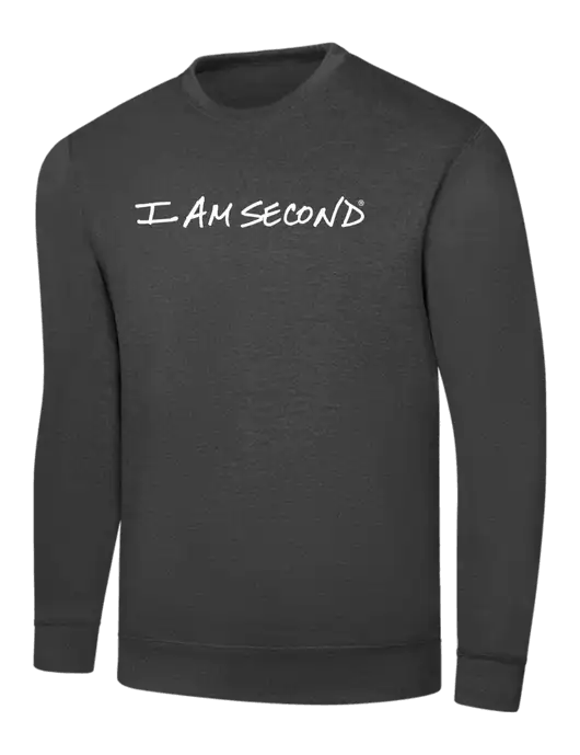 Dark Heather Grey 7.8 oz Ring Spun Crew Sweatshirt w/I Am Second Logo