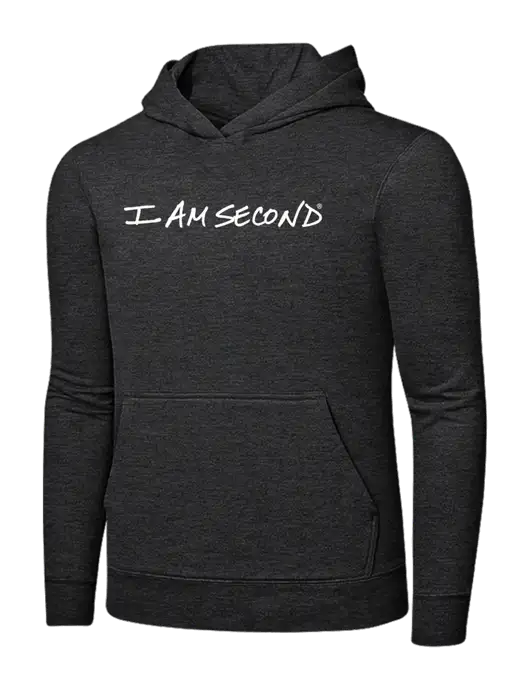 Dark Heather Grey 7.8 oz Ring Spun Hooded Sweatshirt w/I Am Second Logo