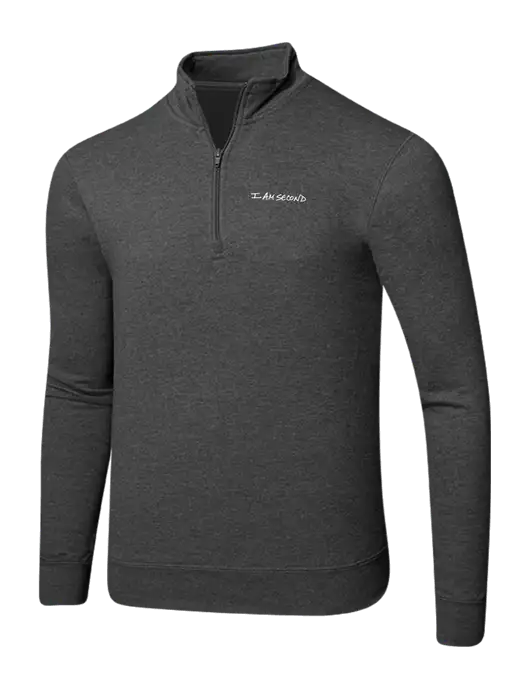 Dark Heather Grey 8.5 oz Ring Spun 1/4 Zip Pullover Sweatshirt w/I Am Second Logo