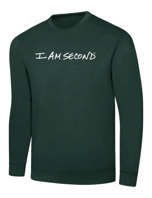 Dark Green 7.8 oz Ring Spun Crew Sweatshirt w/I Am Second Logo