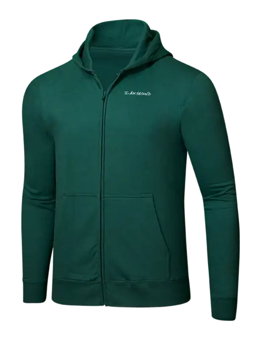 Forest Green 8.5 oz Ring Spun Zip Hooded Sweatshirt w/I Am Second Logo
