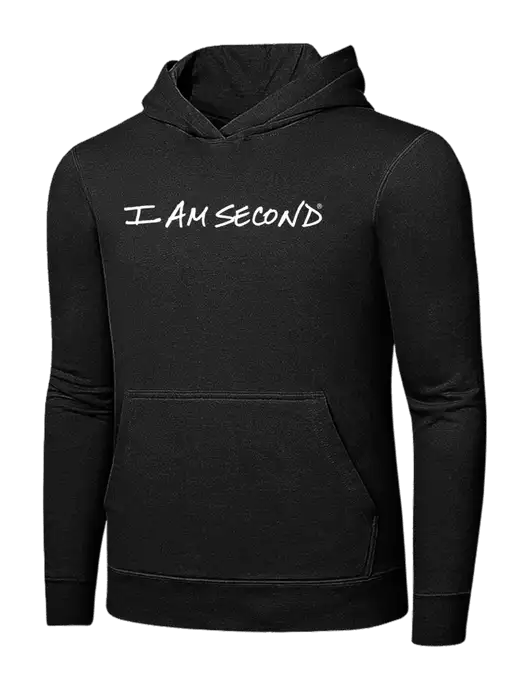 Jet Black 7.8 oz Ring Spun Hooded Sweatshirt w/I Am Second Logo