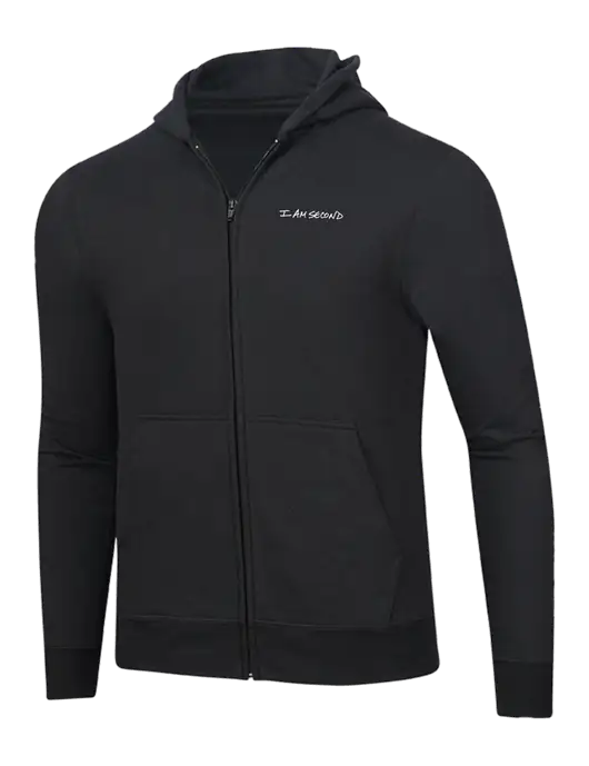 Jet Black 8.5 oz Ring Spun Zip Hooded Sweatshirt w/I Am Second Logo