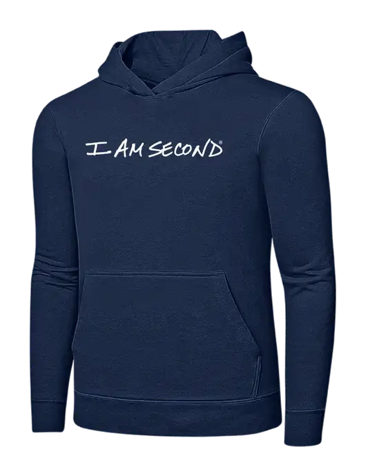 Navy 7.8 oz Ring Spun Hooded Sweatshirt w/I Am Second Logo