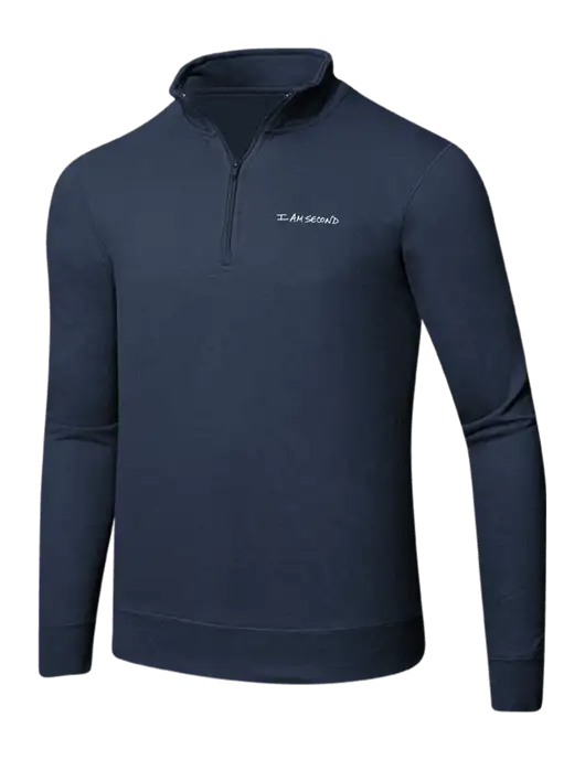 Team Navy 8.5 oz Ring Spun 1/4 Zip Pullover Sweatshirt w/I Am Second Logo