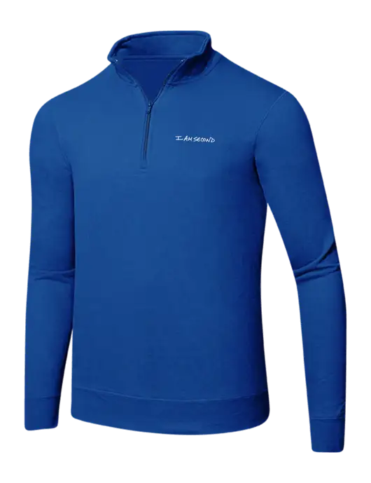 True Royal 8.5 oz Ring Spun 1/4 Zip Pullover Sweatshirt w/I Am Second Logo