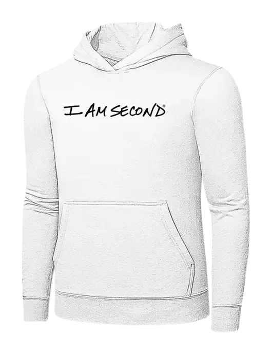 White 7.8 oz Ring Spun Hooded Sweatshirt w/I Am Second Logo
