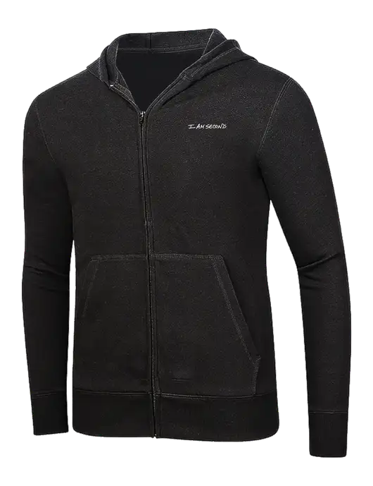 Full-Zip Black Heavyweight Hooded Sweatshirt w/I Am Second Logo