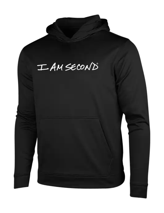 Black Fleece Sport-Wick Hooded Pullover w/I Am Second Logo