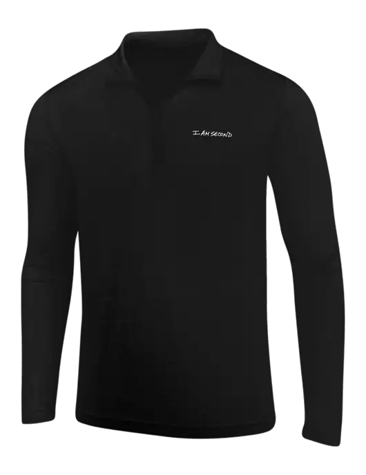 Black Triad Solid Posicharge Tri-Blend Wicking 1/4 Zip Pullover w/I Am Second Logo