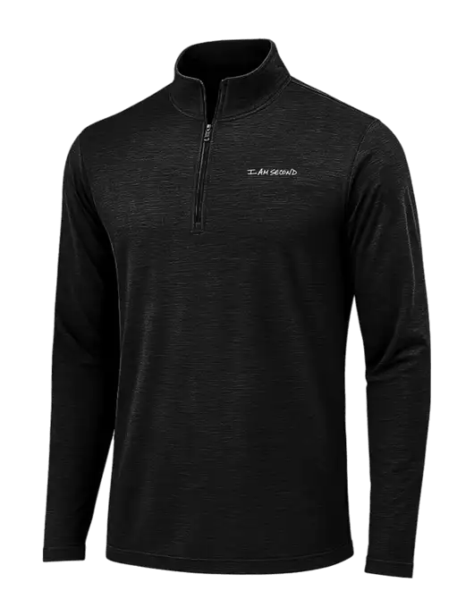Black Triad Solid Posicharge Tri-Blend Wicking 1/4 Zip Pullover w/I Am Second Logo
