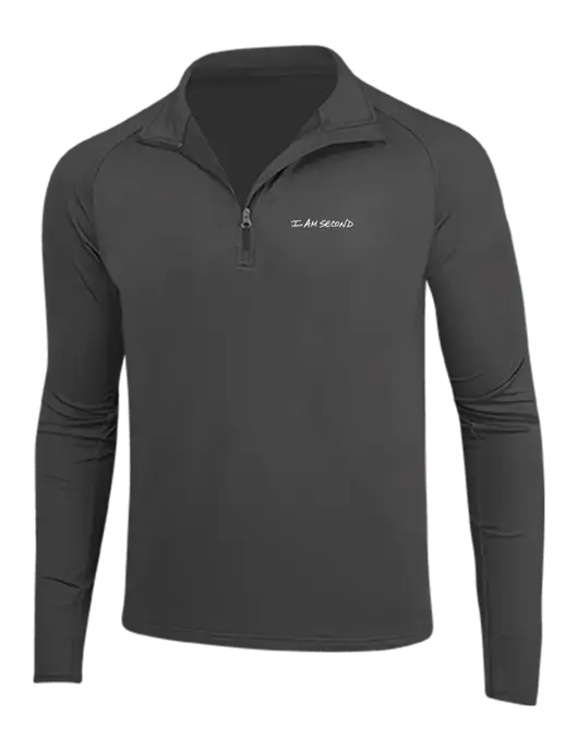 Charcoal Grey Sport Wick Stretch 1/4 Zip Pullover w/I Am Second Logo