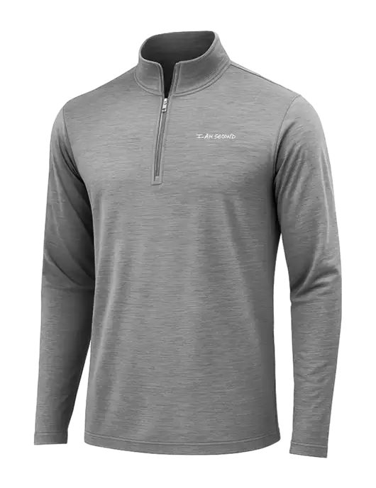 Dark Grey Heather Posicharge Tri-Blend Wicking 1/4 Zip Pullover w/I Am Second Logo