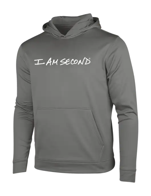 Dark Smoke Grey Sport-Wick Fleece Hooded Pullover w/I Am Second Logo
