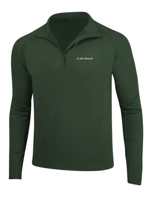 Dark Green Sport Wick Stretch 1/4 Zip Pullover w/I Am Second Logo