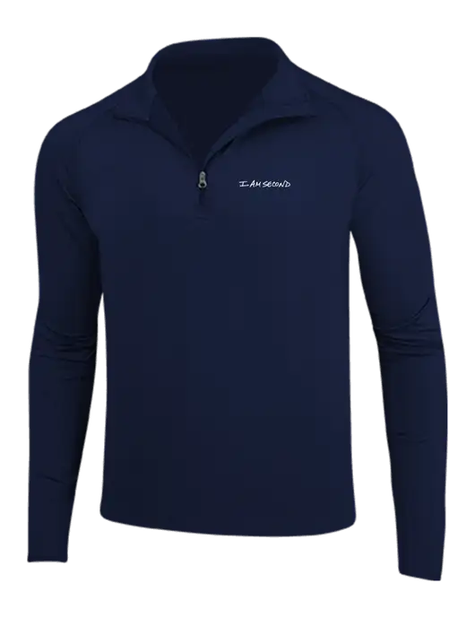 Navy Sport Wick Stretch 1/4 Zip Pullover w/I Am Second Logo