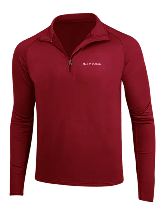 Red Sport Wick Stretch 1/4 Zip Pullover w/I Am Second Logo