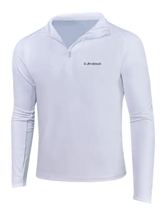 White Sport Wick Stretch 1/4 Zip Pullover w/I Am Second Logo