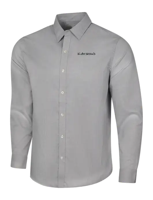 Light Grey/White Pincheck Easy Care Shirt w/I Am Second Logo