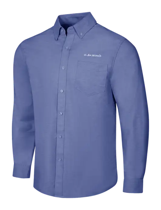 Navy SuperPro Oxford Shirt w/I Am Second Logo