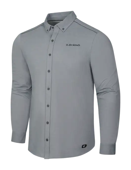 OGIO Medium Grey Heather Modern Code Stretch Button-Up Shirt w/I Am Second Logo