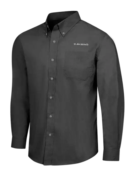 Soft Black Crosshatch Easy Care Shirt w/I Am Second Logo