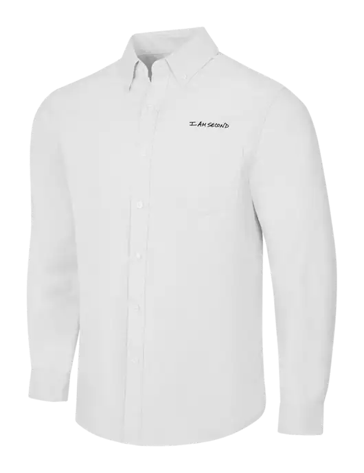White SuperPro Oxford Shirt w/I Am Second Logo
