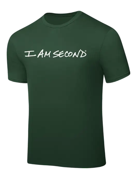 Dark Green PosiCharge Competitor Tee w/I Am Second Logo