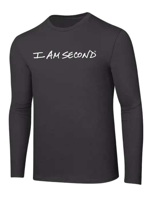 Ring Spun Charcoal 4.5 oz Long Sleeve T-Shirt w/I Am Second Logo