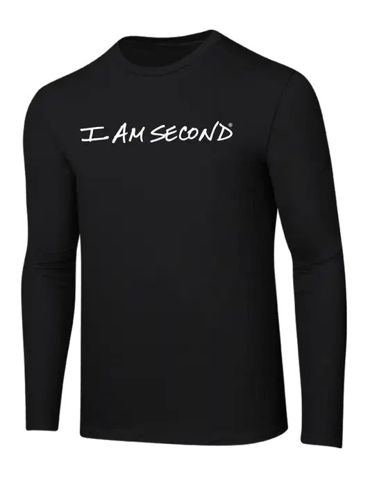 Ring Spun Jet Black 4.5 oz Long Sleeve T-Shirt w/I Am Second Logo