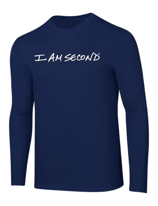 Ring Spun Navy 4.5 oz Long Sleeve T-Shirt w/I Am Second Logo