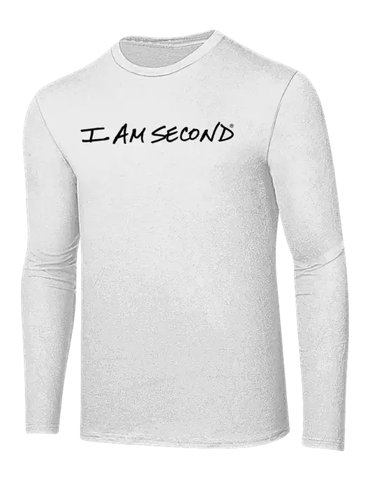 Ring Spun White 4.5 oz Long Sleeve T-Shirt w/I Am Second Logo