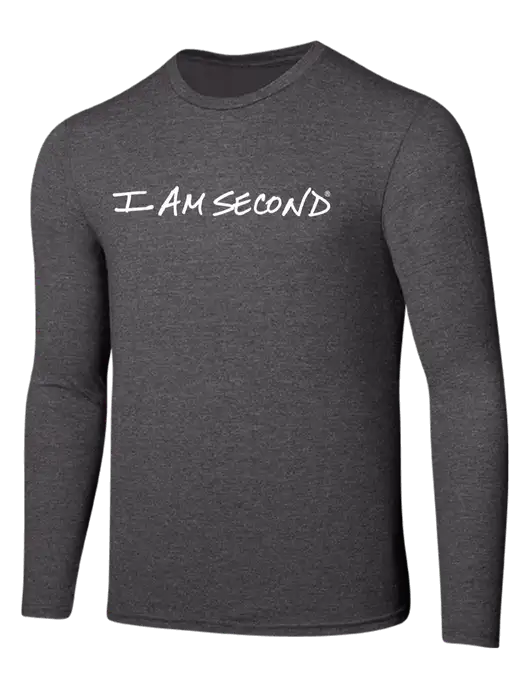 Seriously Soft Heathered Charcoal Long Sleeve T-Shirt w/I Am Second Logo