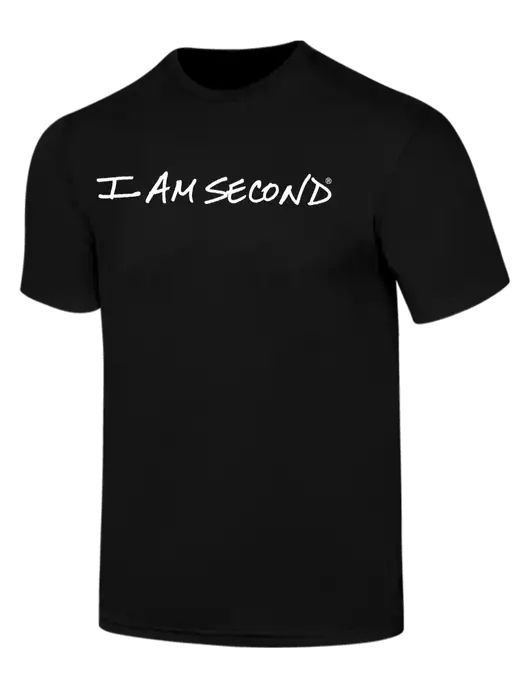 Simply Soft Black 4.5oz  Poly/Combed Ring Spun Cotton T-Shirt w/I Am Second Logo