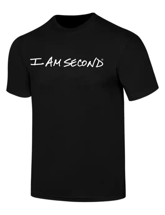Simply Soft Black 4.5oz  Poly/Combed Ring Spun Cotton T-Shirt w/I Am Second Logo