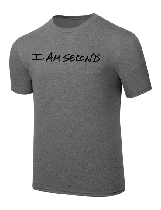 Simply Soft Heathered Medium Grey 4.5oz  Poly/Combed Ring Spun Cotton T-Shirt w/I Am Second Logo