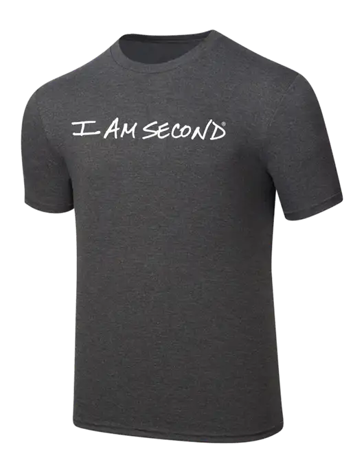 Simply Soft Heathered Charcoal 4.5oz  Poly/Combed Ring Spun Cotton T-Shirt w/I Am Second Logo