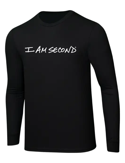 Simply Soft Long Sleeve Black 4.5 oz, Poly/Combed Ring Spun Cotton T-Shirt w/I Am Second Logo