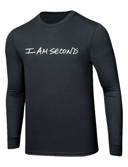 Simply Soft Long Sleeve Black Frost 4.5 oz, Poly/Combed Ring Spun Cotton T-Shirt w/I Am Second Logo