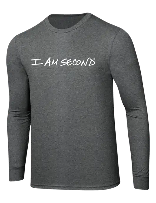 Simply Soft Long Sleeve Medium Grey Frost 4.5 oz, Poly/Combed Ring Spun Cotton T-Shirt w/I Am Second Logo