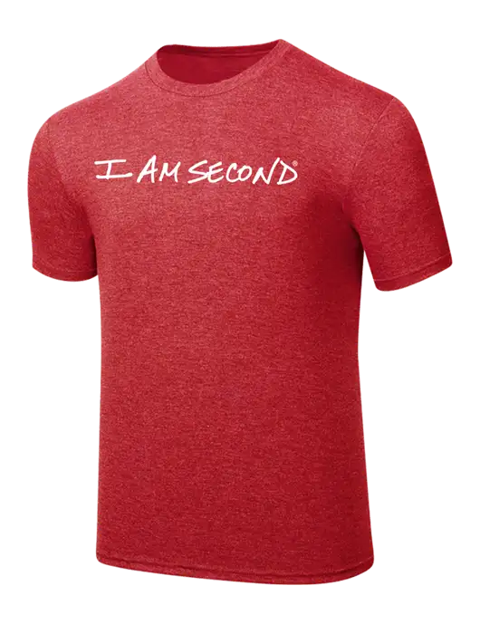 Simply Soft Red Frost 4.5oz  Poly/Combed Ring Spun Cotton T-Shirt w/I Am Second Logo