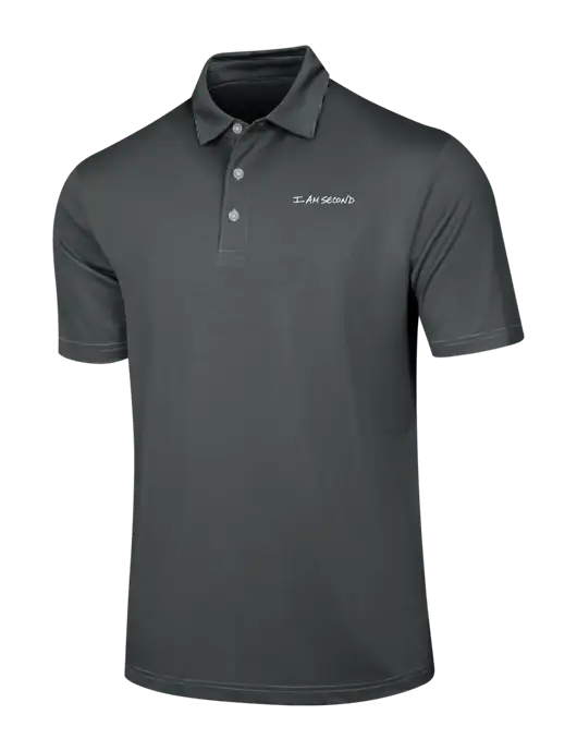 Callaway Black Fine Line Stripe Polo w/I Am Second Logo