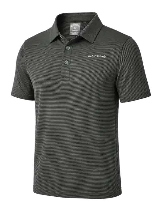 Callaway Black Fine Line Stripe Polo w/I Am Second Logo